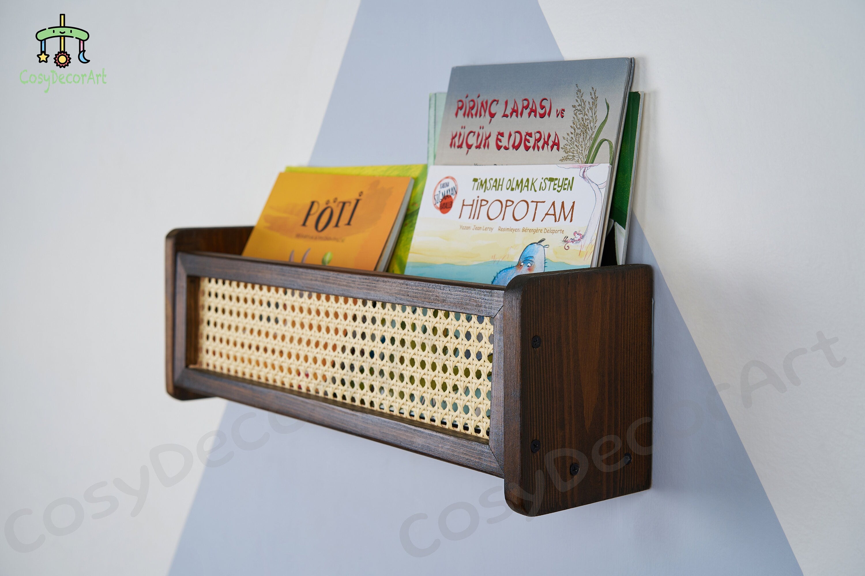 Rattan Bookshelf Wall Shelf - Kids Room Decor, Nursery Shelves,1pcs