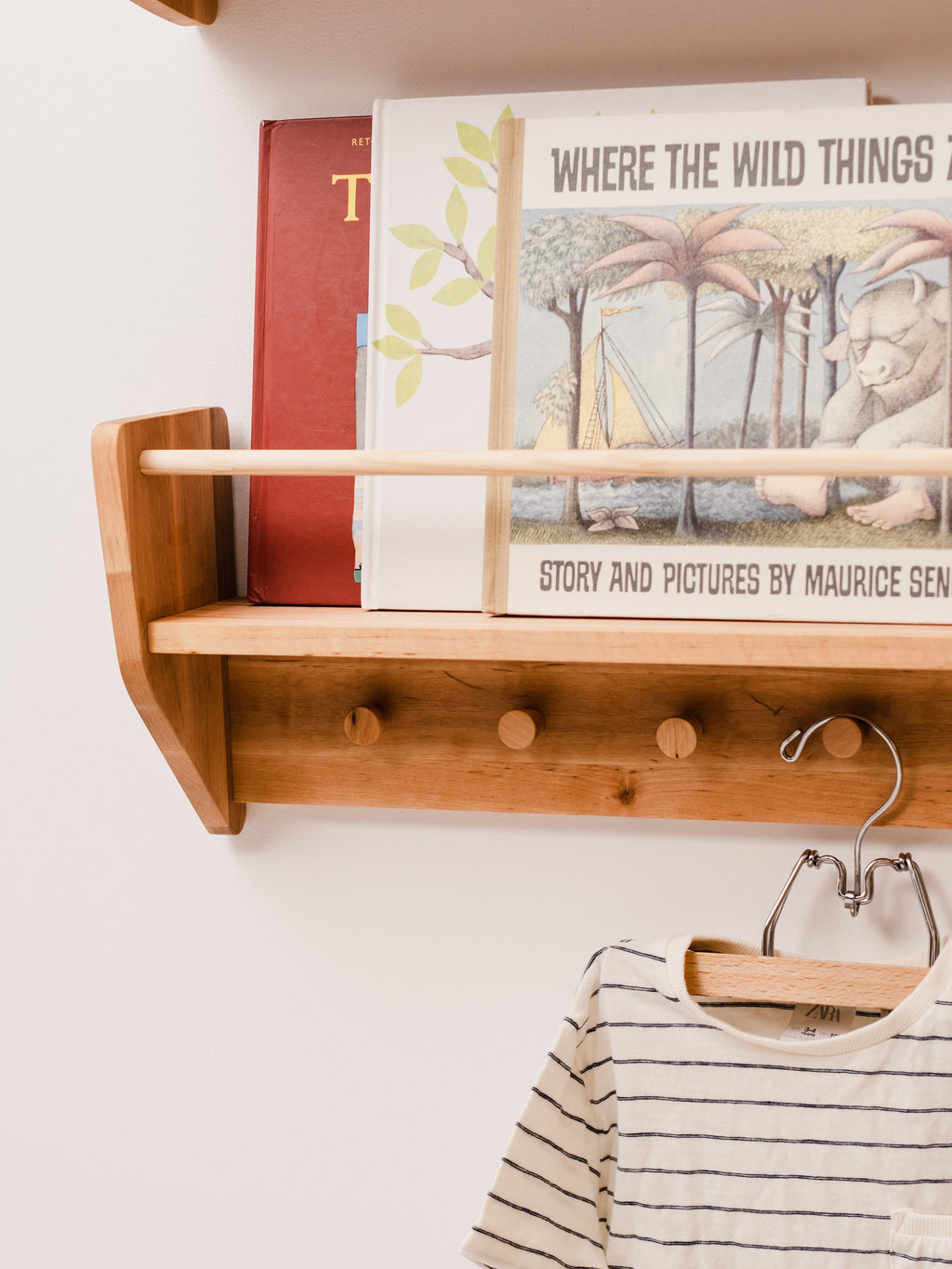 Nursery Decor Art, Gift For Child, Kids Room Shelf With Hooks Nursery Shelves, Kids Wall Bookshelf, Montessori Baby, Babyroom Decoration