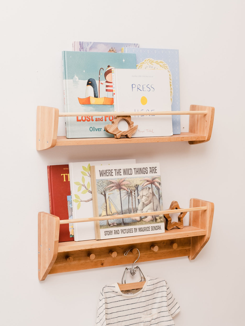 Nursery Decor Art, Gift For Child, Kids Room Shelf With Hooks Nursery Shelves, Kids Wall Bookshelf, Montessori Baby, Babyroom Decoration