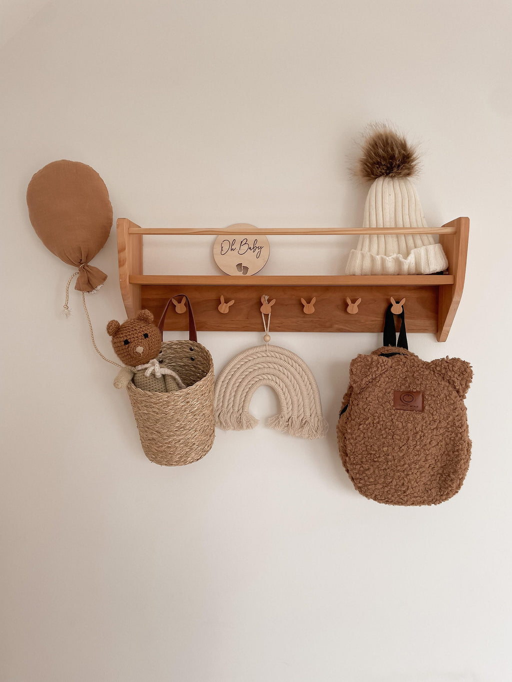 Montessori Baby & Kids Room Shelf With Hooks, Nursery Shelves, Kids Room Decor, Baby Room Decoration, Nursery Decor, Montessori Toddler