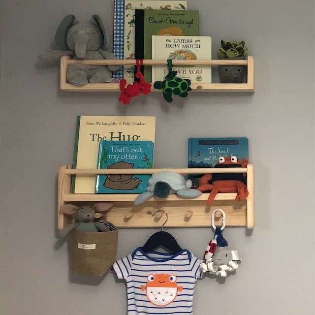Handmade Nursery Shelf Set: Wooden Bookshelf & Peg Rail
