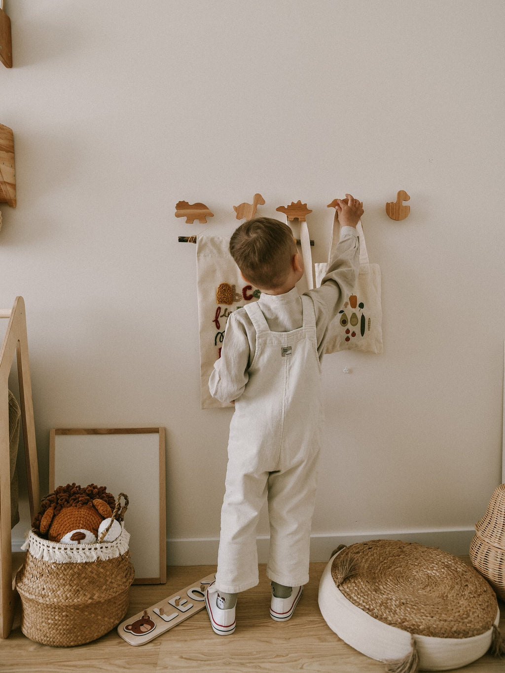 Montessori Baby & Kids Room Shelf With Hooks, Nursery Shelves, Kids Room Decor, Baby Room Decoration, Nursery Decor, Montessori Toddler