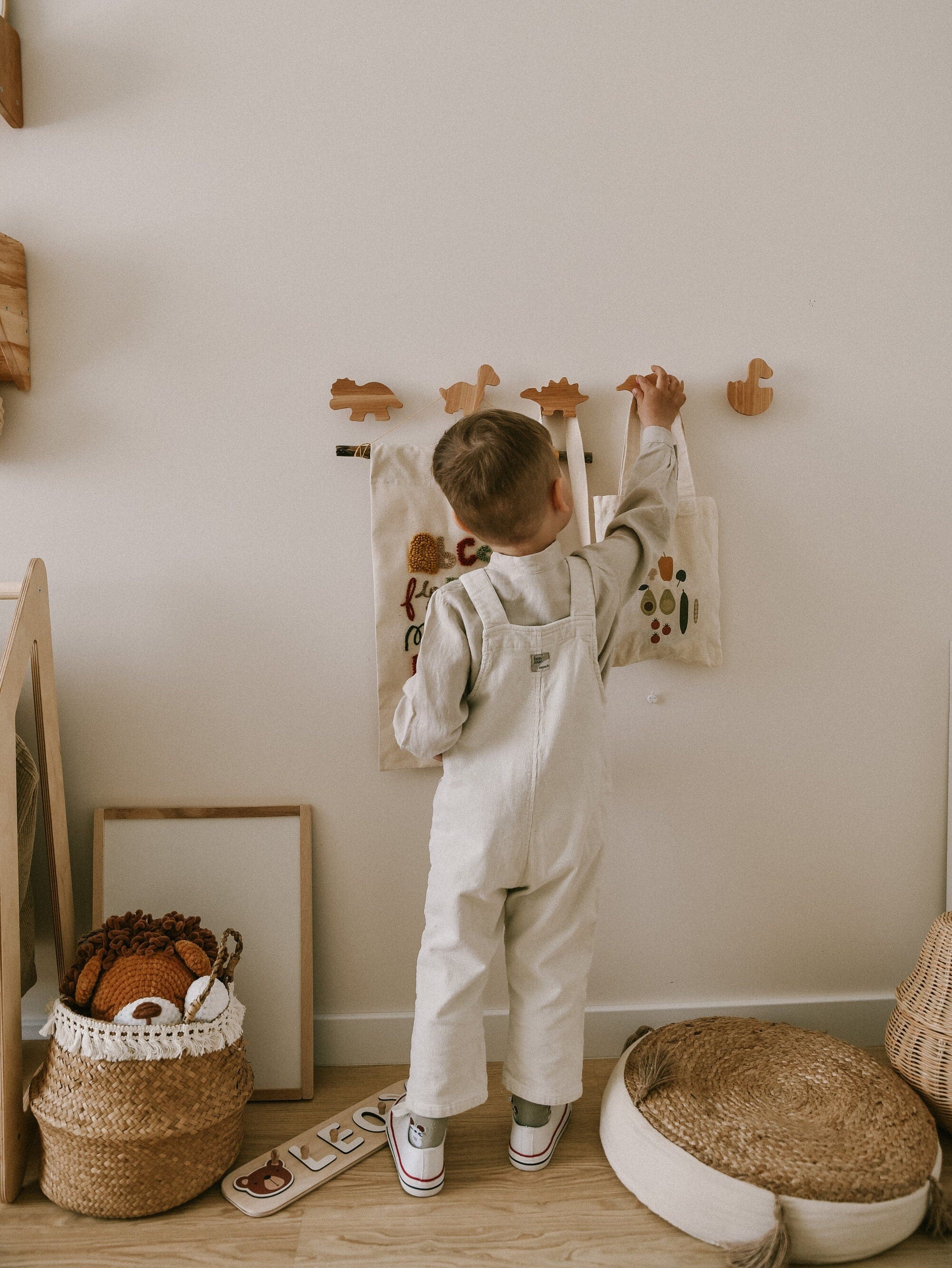 Montessori Baby & Kids Room Shelf With Hooks, Nursery Shelves, Kids Room Decor, Baby Room Decoration, Nursery Decor, Montessori Toddler