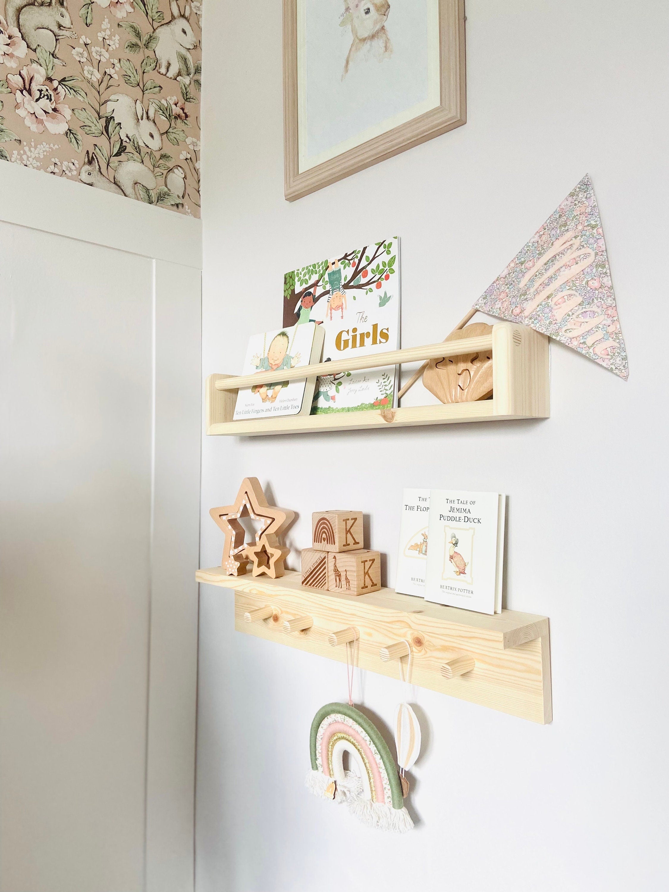 Handmade Nursery Shelf Set: Book Display & Peg Rail