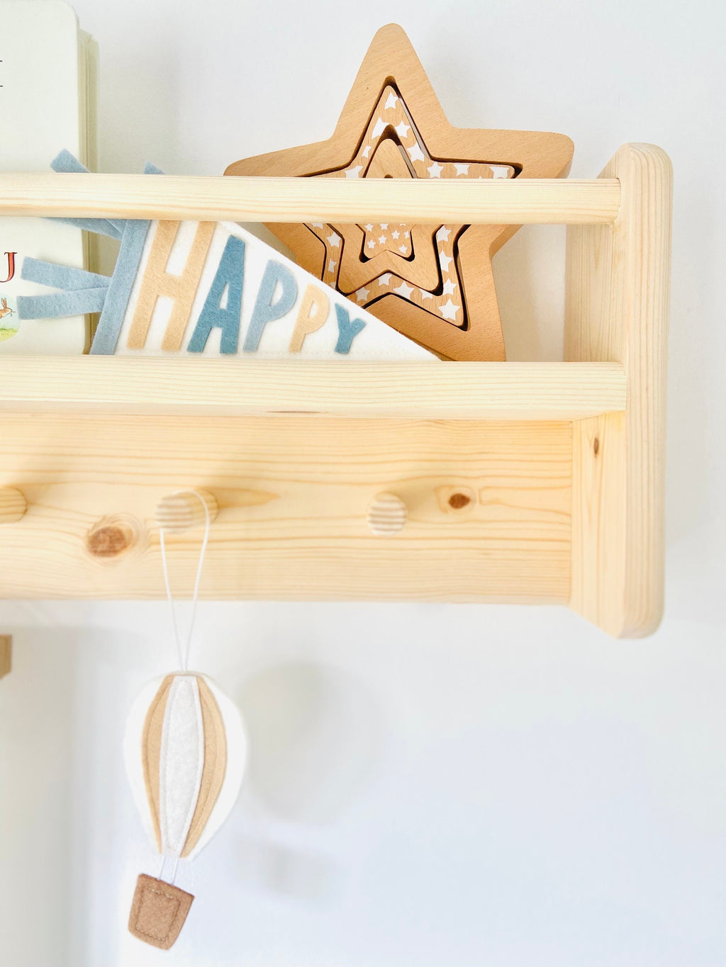 Handmade Nursery Shelf: Sustainable Wood Bookshelf, Peg Rail Shelf