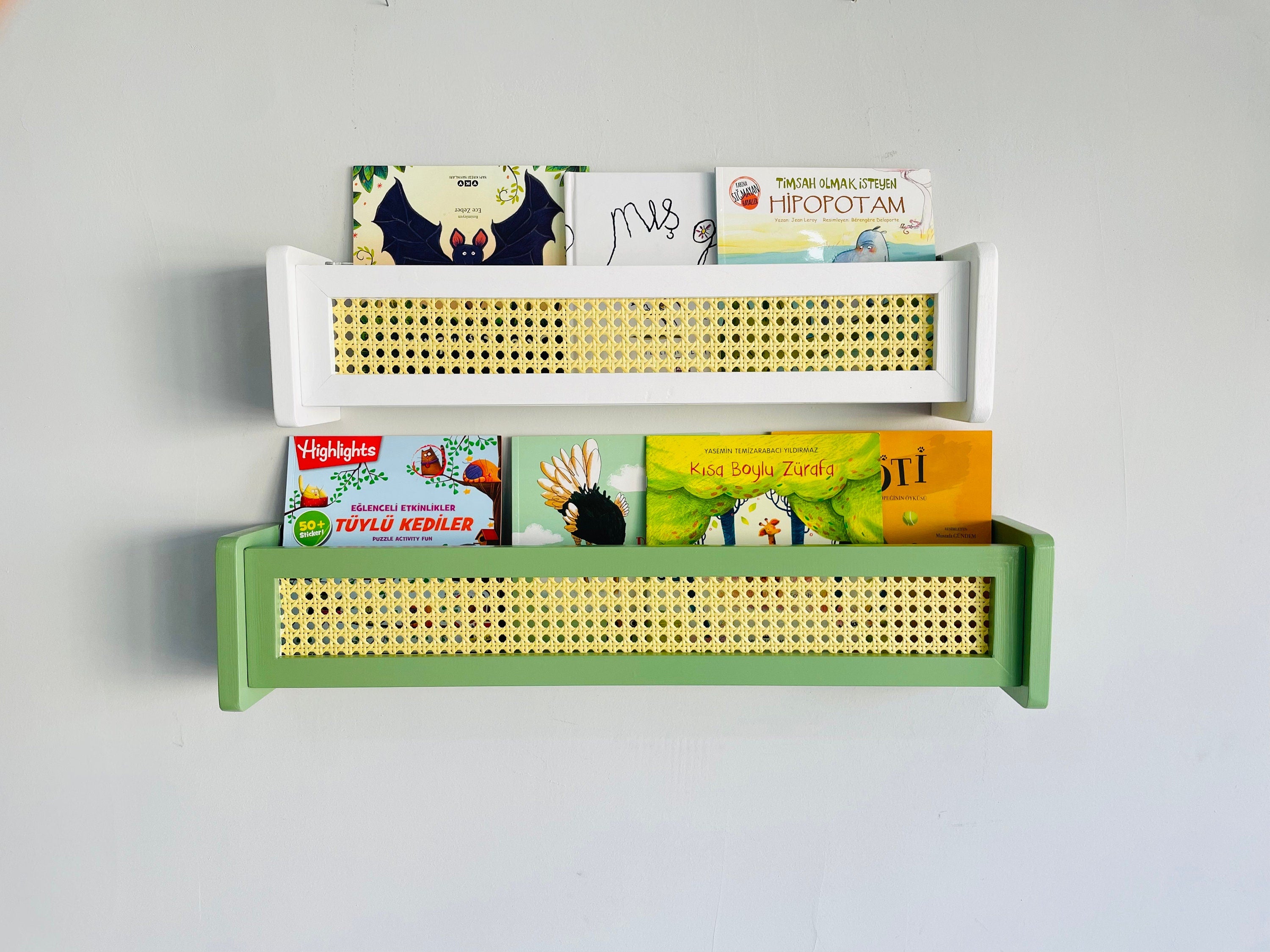 Rattan Bookshelf Wall Shelf - Kids Room Decor, Nursery Shelves,1pcs