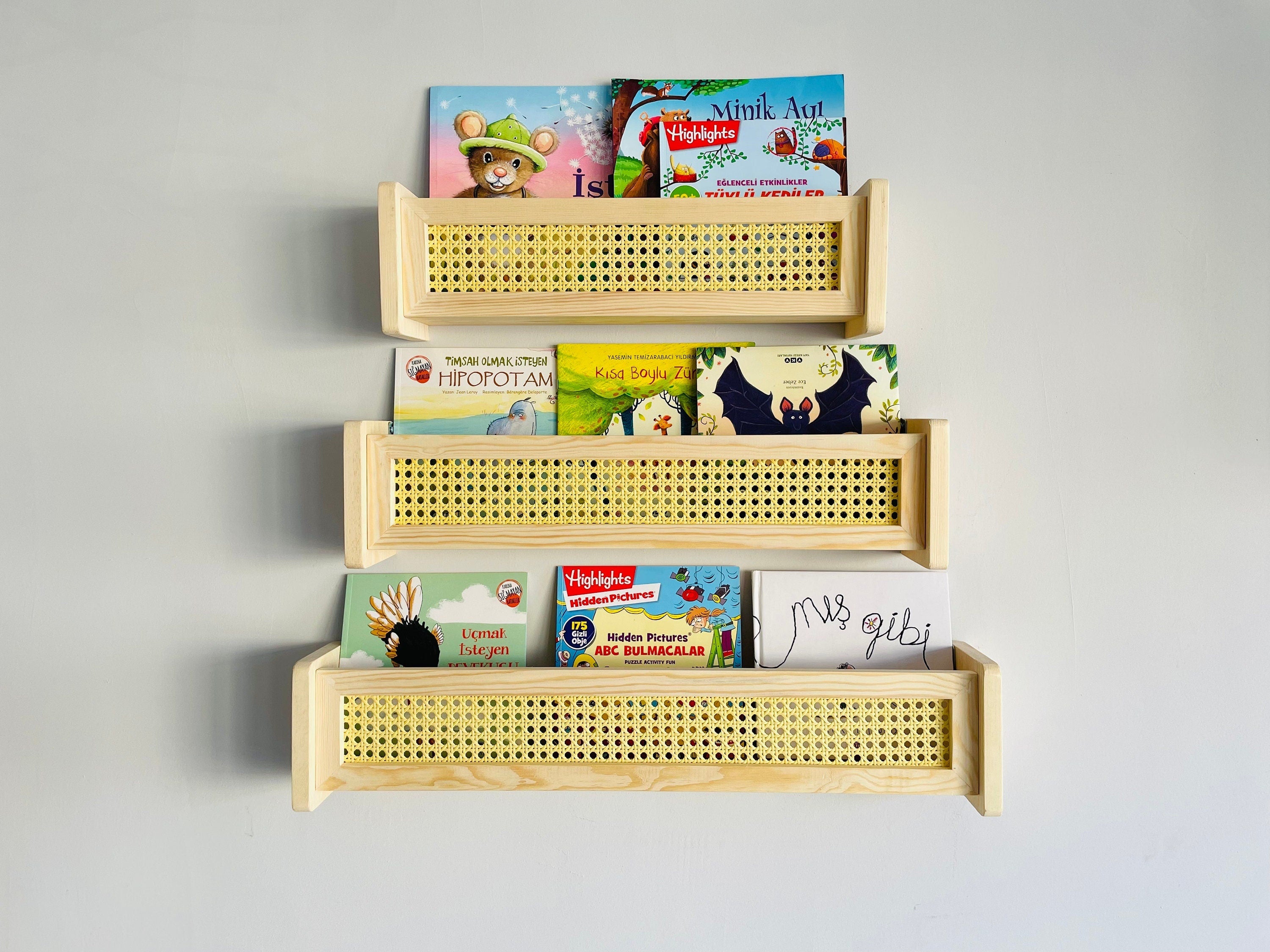 Rattan Bookshelf Wall Shelf - Kids Room Decor, Nursery Shelves,1pcs