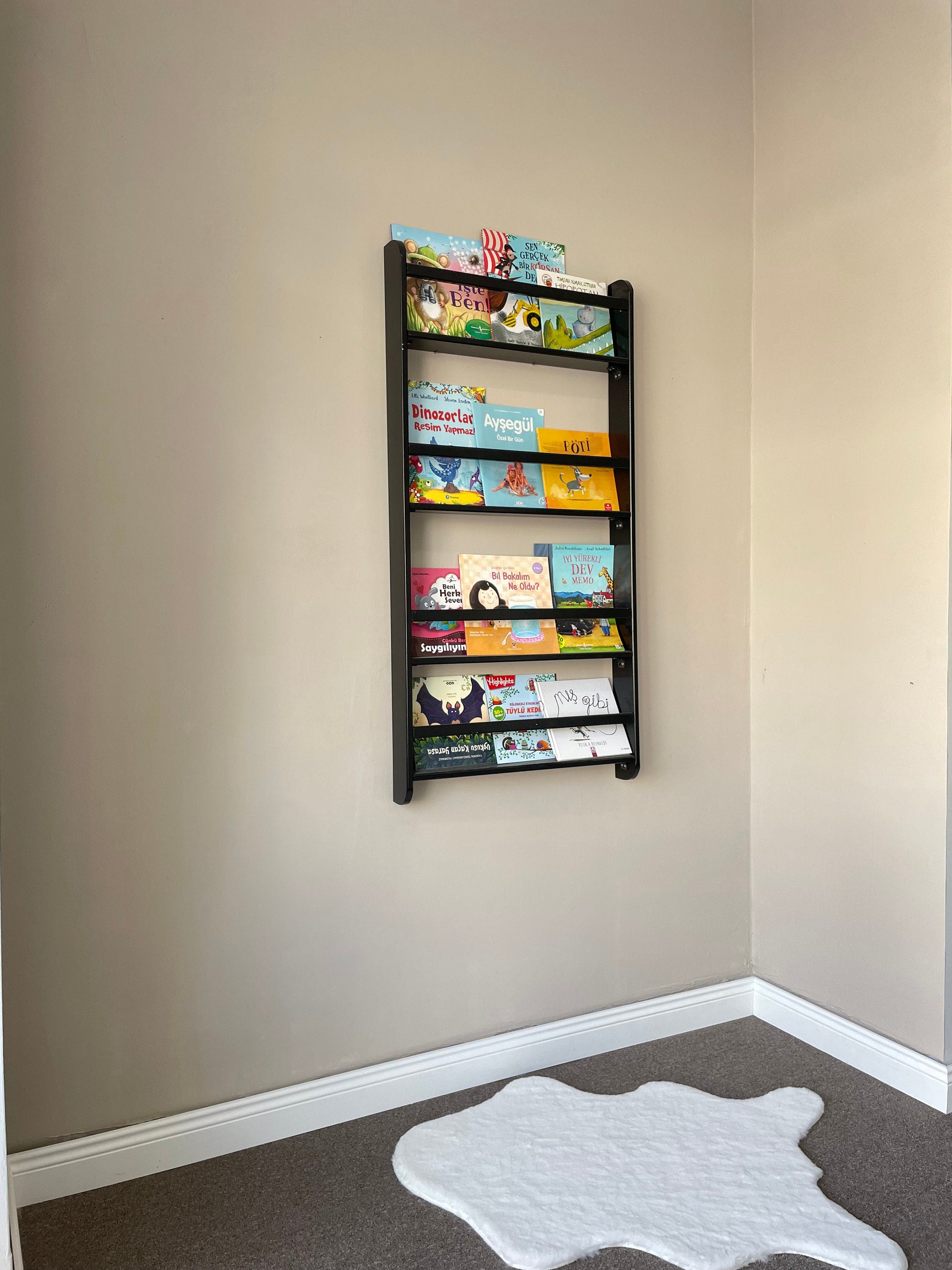 Wall Mounted 4 Shelves Space Saver Kids Bookshelf, Montessori Book Display For Baby, Book Organiser For Kids Room, Gift For Baby