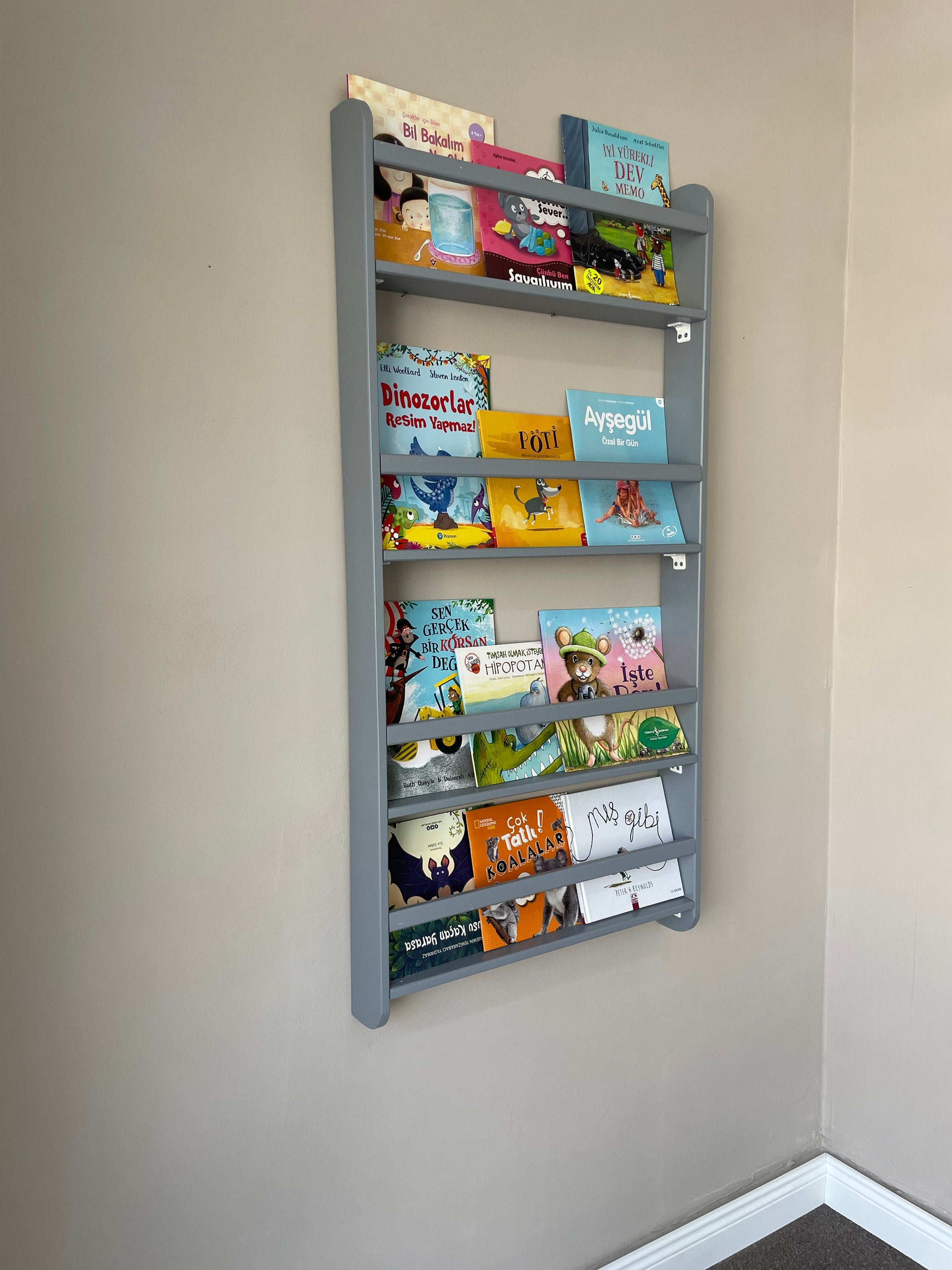 Wall Mounted 4 Shelves Space Saver Kids Bookshelf, Montessori Book Display For Baby, Book Organiser For Kids Room, Gift For Baby