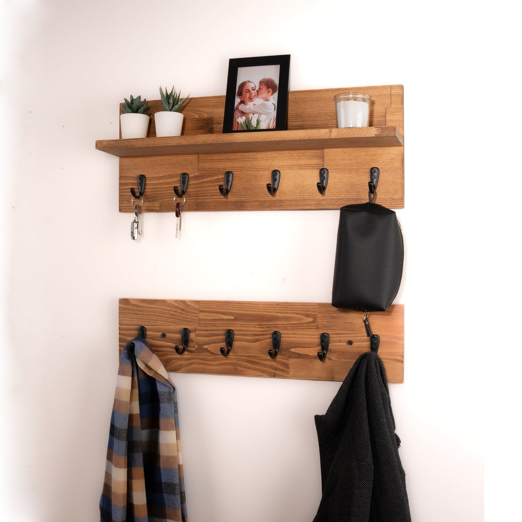 Coat Rack With Shelf | Key Holder | Entryway Organizer | Towel Rack | Wall Mounted Coat Rack With Storage