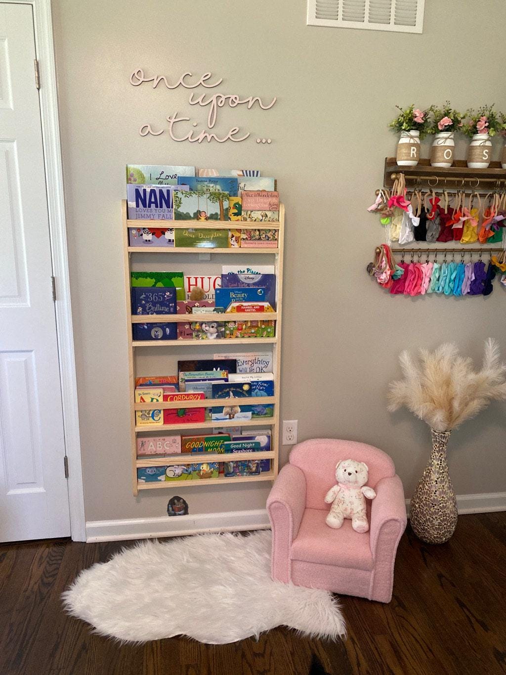 Wall Mounted 4 Shelves Space Saver Kids Bookshelf, Montessori Book Display For Baby, Book Organiser For Kids Room, Gift For Baby