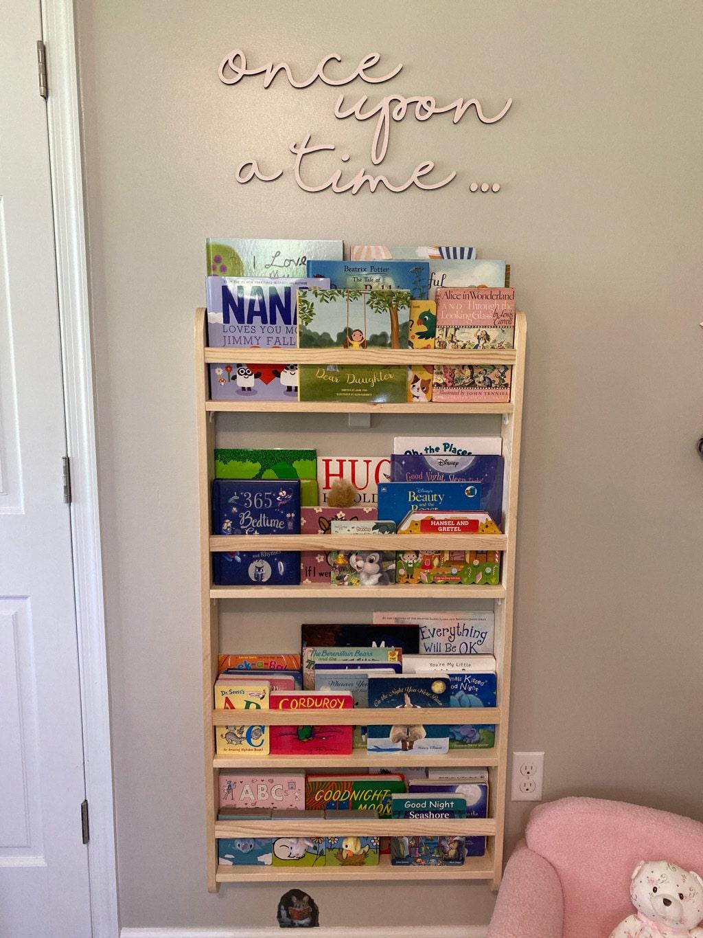 Wall Mounted 4 Shelves Space Saver Kids Bookshelf, Montessori Book Display For Baby, Book Organiser For Kids Room, Gift For Baby