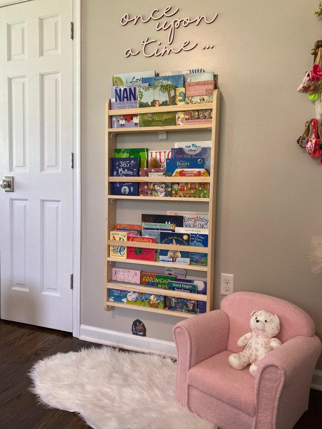 Wall Mounted 4 Shelves Space Saver Kids Bookshelf, Montessori Book Display For Baby, Book Organiser For Kids Room, Gift For Baby