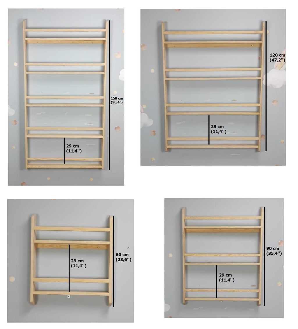 Wall Mounted Montessori Bookshelf For Kids, Natural Pine Toddler Book Rack, Eco-friendly Wooden Nursery Shelf Organizer