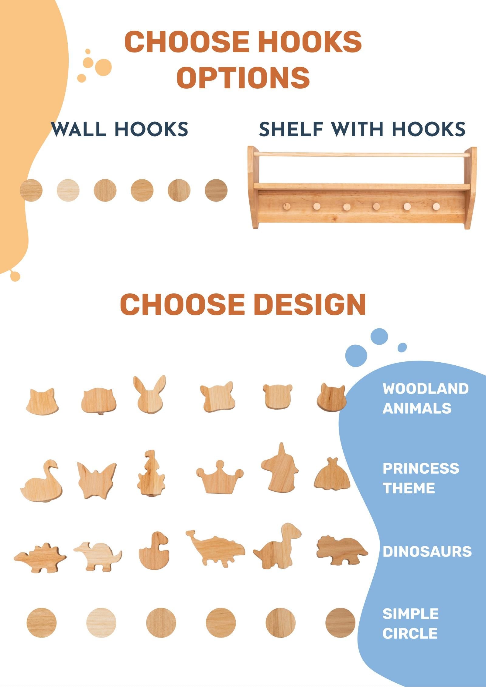 Nursery Shelves Wall Decor, Montessori Baby & Kids Room Shelves, Wood Floating Shelf With Hooks, Babyroom Decoration, Toddler Gift