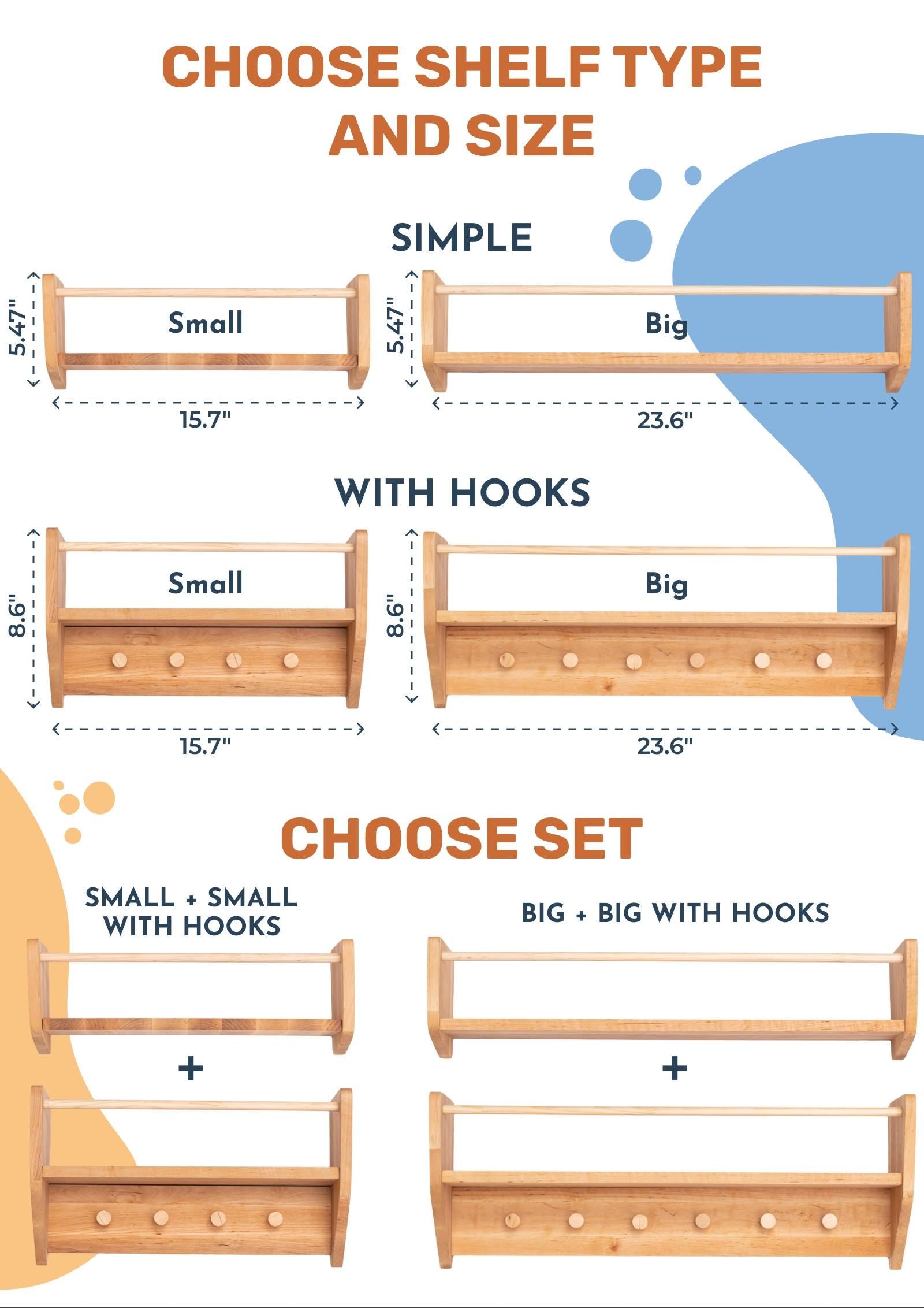 Montessori Baby & Kids Room Shelf With Hooks, Nursery Shelves, Kids Room Decor, Baby Room Decoration, Nursery Decor, Montessori Toddler