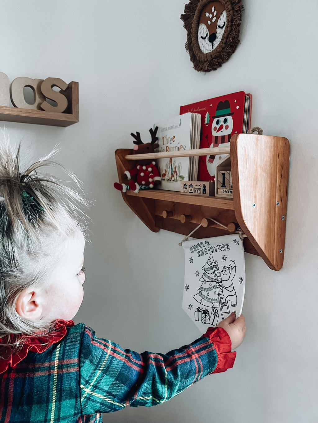 Montessori Baby & Kids Room Shelf With Hooks, Nursery Shelves, Kids Room Decor, Baby Room Decoration, Nursery Decor, Montessori Toddler