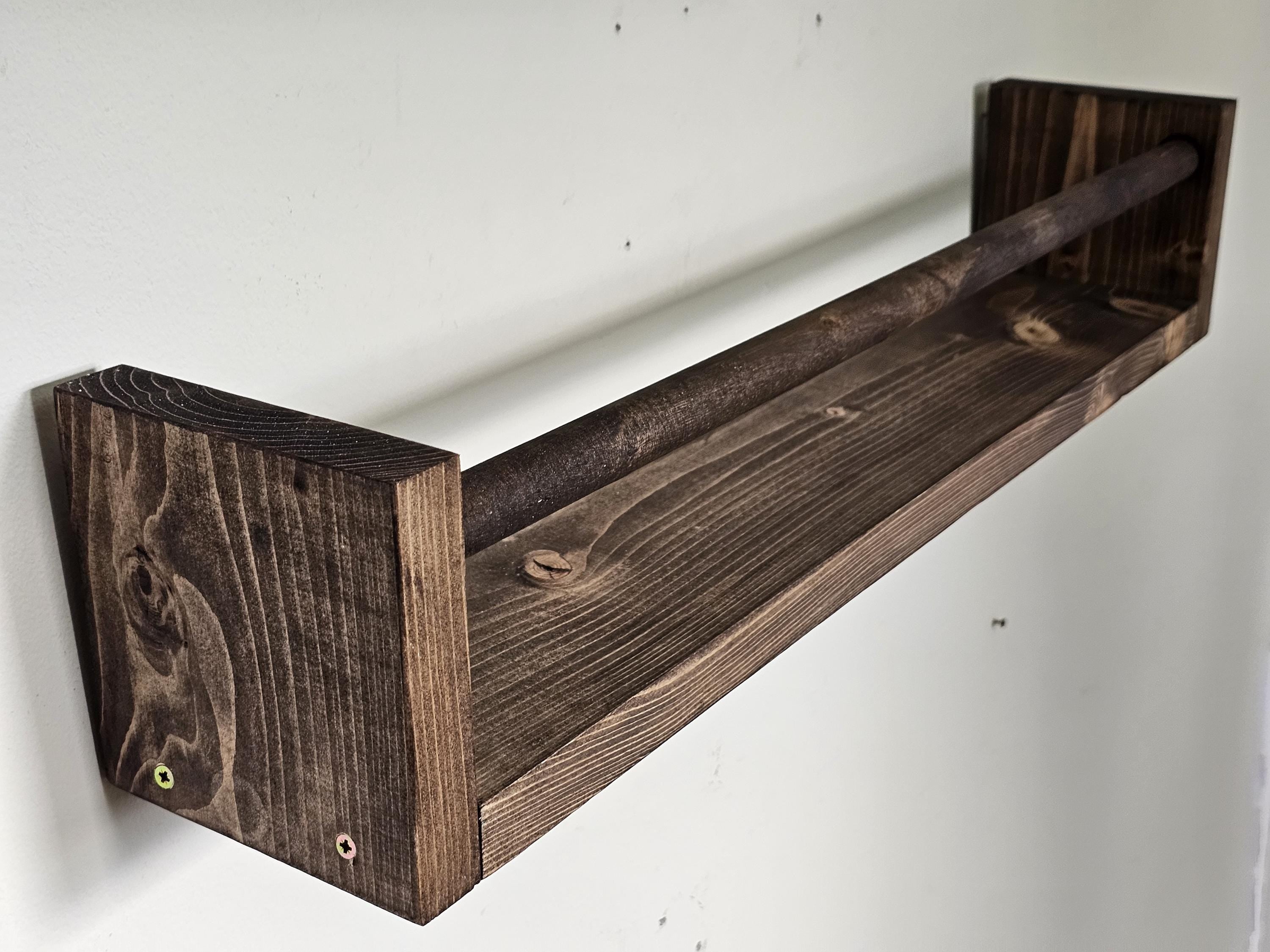 Handmade Rustic Wood Nursery Shelf With Clothes Rail - Floating Bookshelf