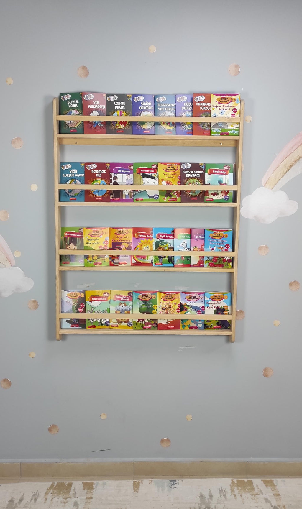 Wall Mounted Montessori Bookshelf For Kids, Natural Pine Toddler Book Rack, Eco-friendly Wooden Nursery Shelf Organizer