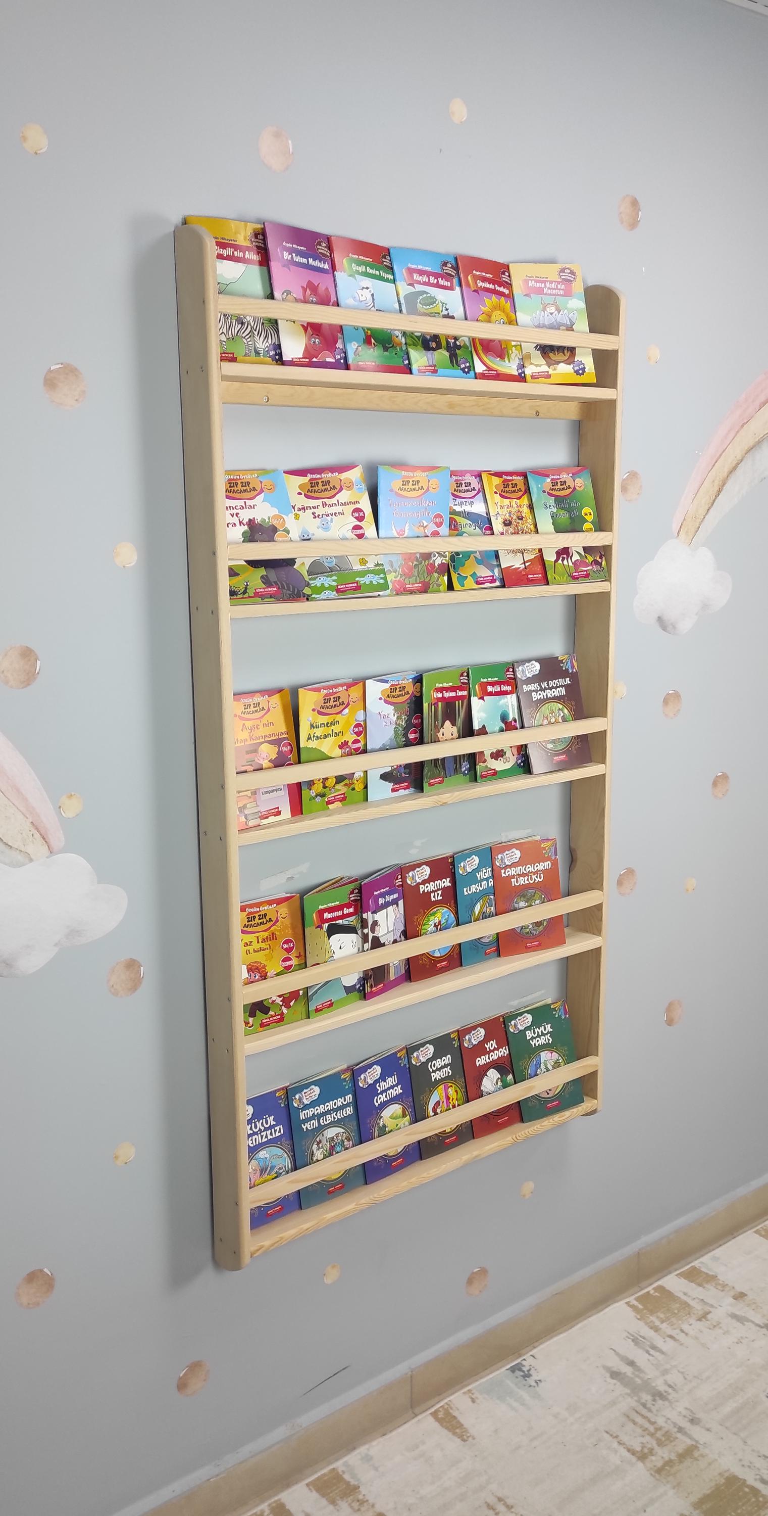 Wall Mounted Montessori Bookshelf For Kids, Natural Pine Toddler Book Rack, Eco-friendly Wooden Nursery Shelf Organizer