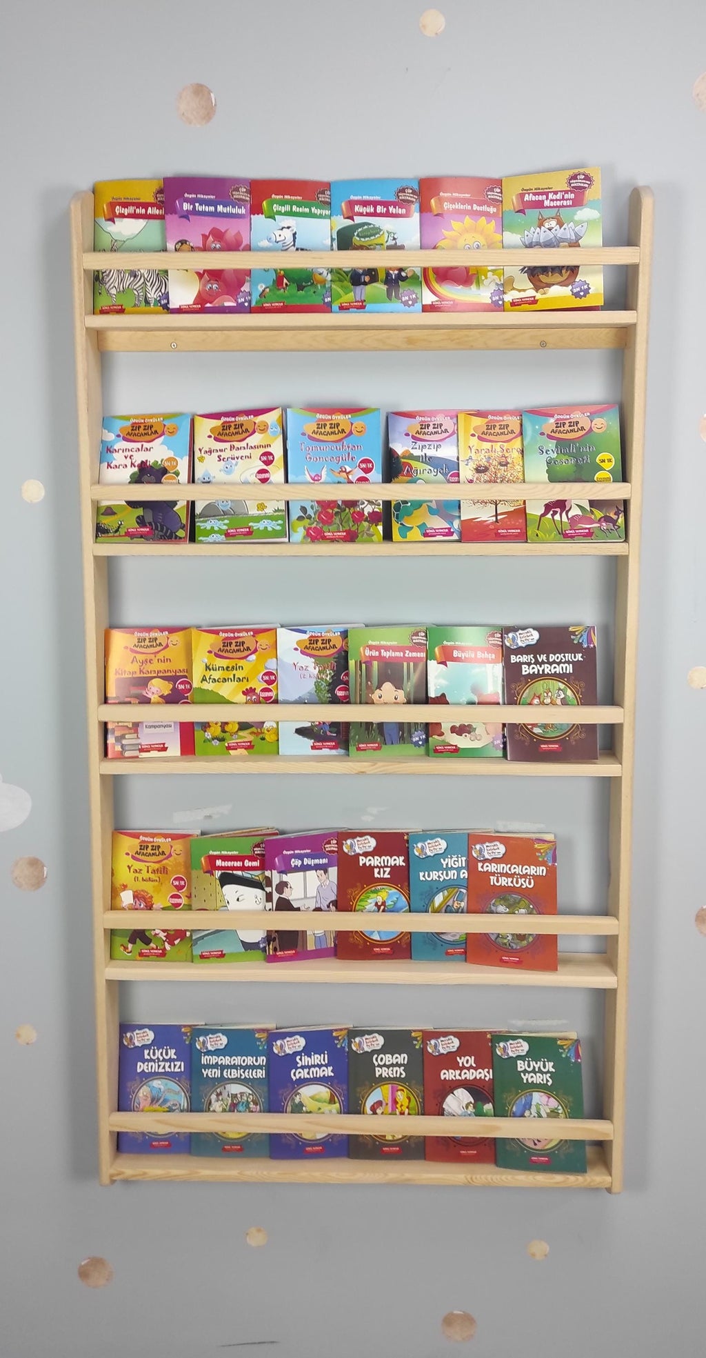 Wall Mounted Montessori Bookshelf For Kids, Natural Pine Toddler Book Rack, Eco-friendly Wooden Nursery Shelf Organizer