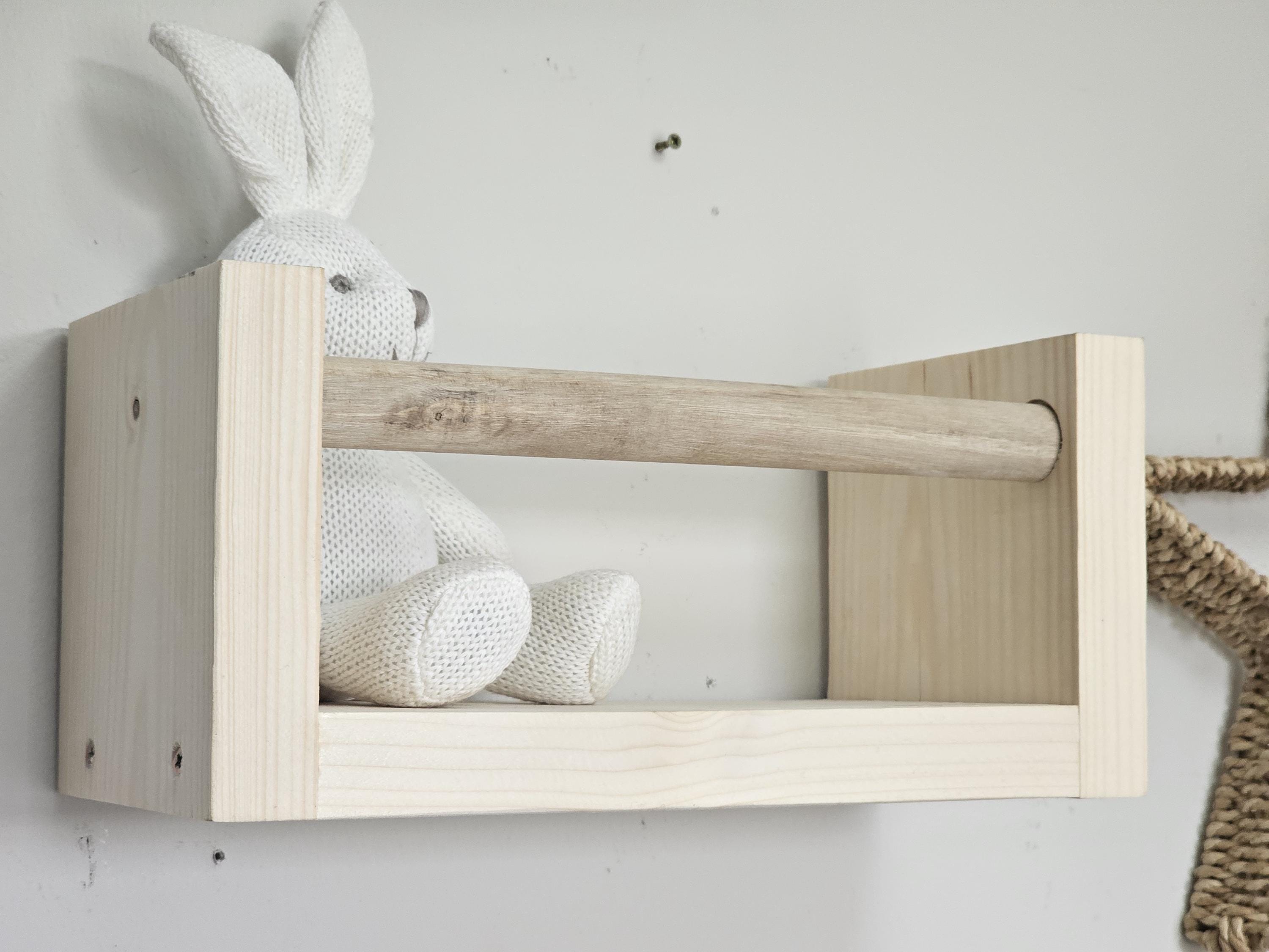 Handmade Rustic Wood Nursery Shelf With Clothes Rail - Floating Bookshelf