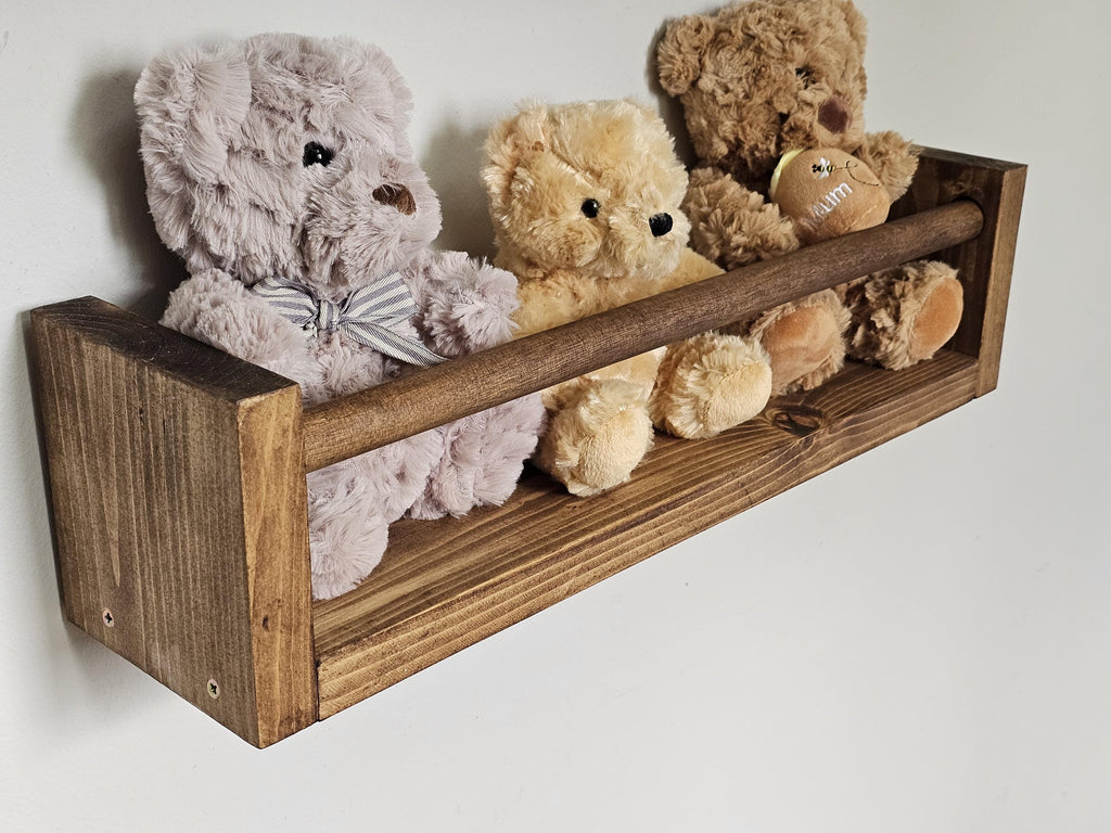 Handmade Rustic Wood Nursery Shelf With Clothes Rail - Floating Bookshelf
