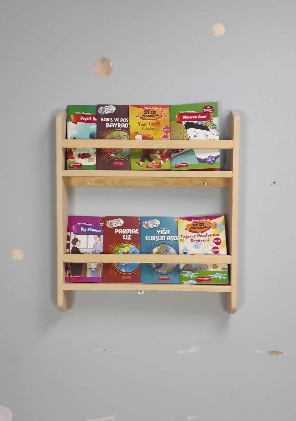 Wall Mounted Montessori Bookshelf For Kids, Natural Pine Toddler Book Rack, Eco-friendly Wooden Nursery Shelf Organizer
