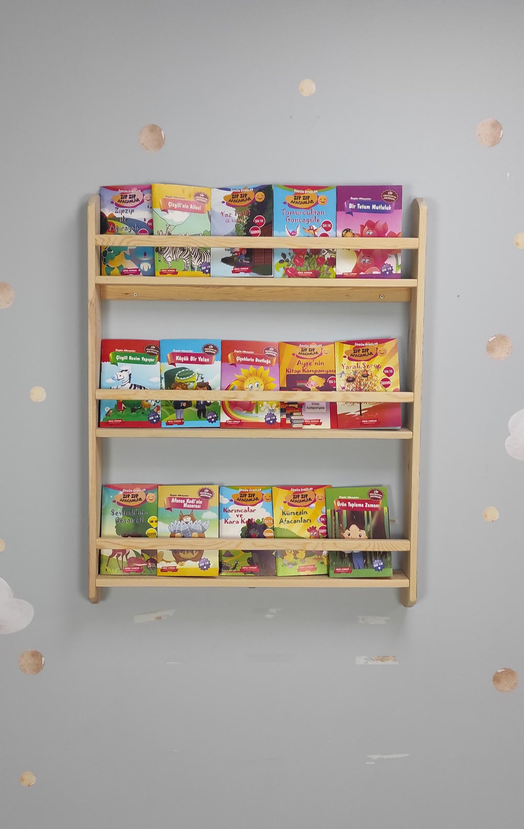 Wall Mounted Montessori Bookshelf For Kids, Natural Pine Toddler Book Rack, Eco-friendly Wooden Nursery Shelf Organizer