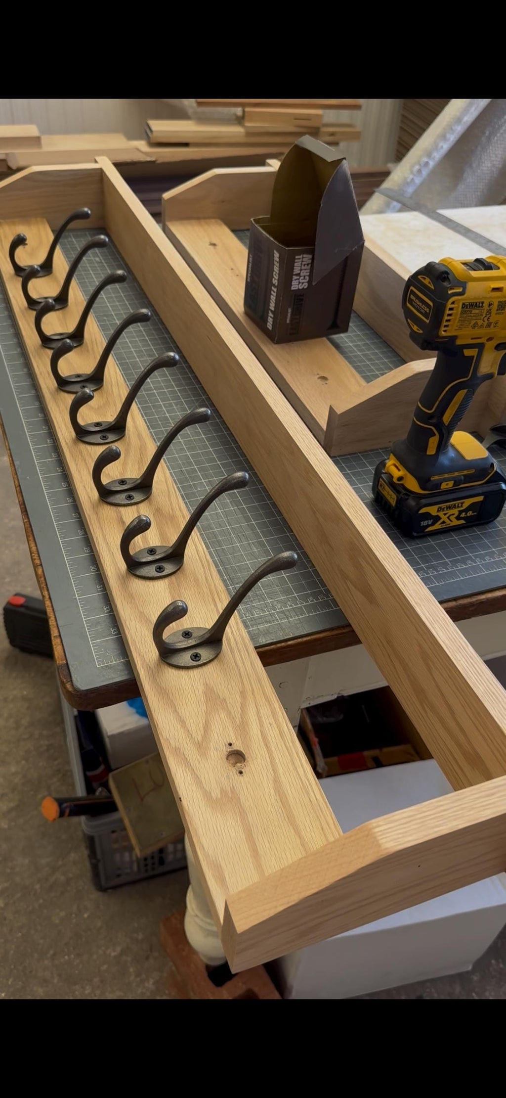 Handmade Solid Oak Coat Rack With Shelf | Cast Iron Hooks
