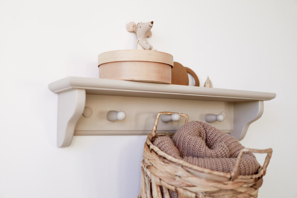 Minimalist Wall Shelf For Baby Room, Neutral Nursery Decor, Shaker Shelf With Peg Rail, Thoughtful Gift For New Mom