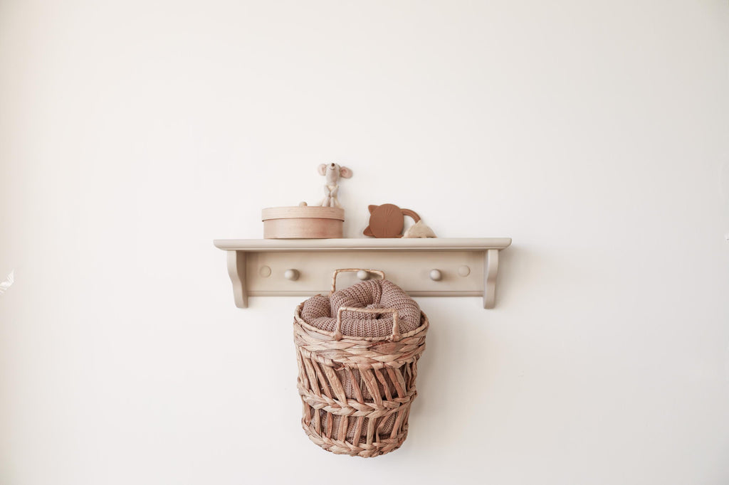 Minimalist Wall Shelf For Baby Room, Neutral Nursery Decor, Shaker Shelf With Peg Rail, Thoughtful Gift For New Mom