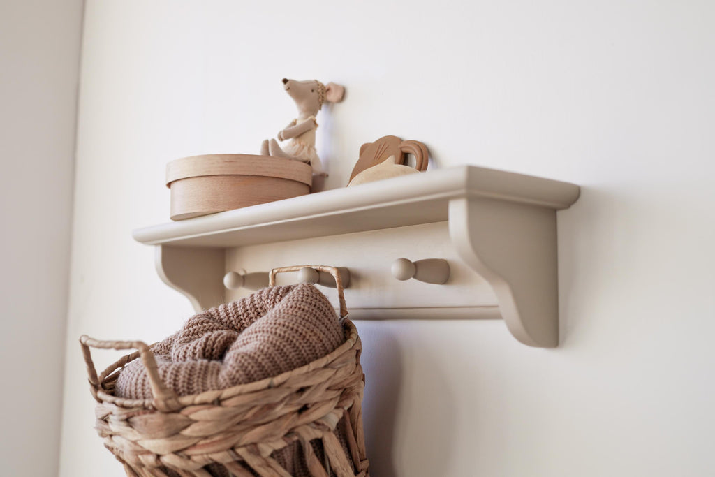 Minimalist Wall Shelf For Baby Room, Neutral Nursery Decor, Shaker Shelf With Peg Rail, Thoughtful Gift For New Mom
