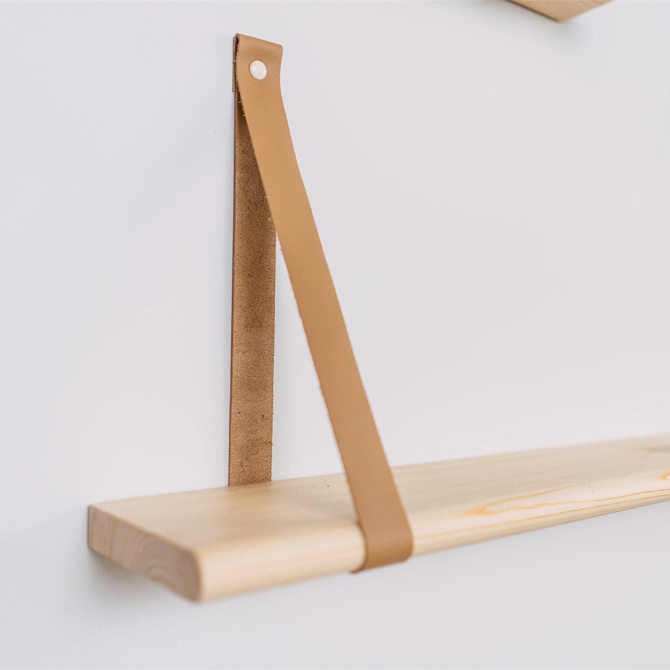 Nursery Hanging Bookshelf, Floating Wood Shelves With Leather Strap, Montessori