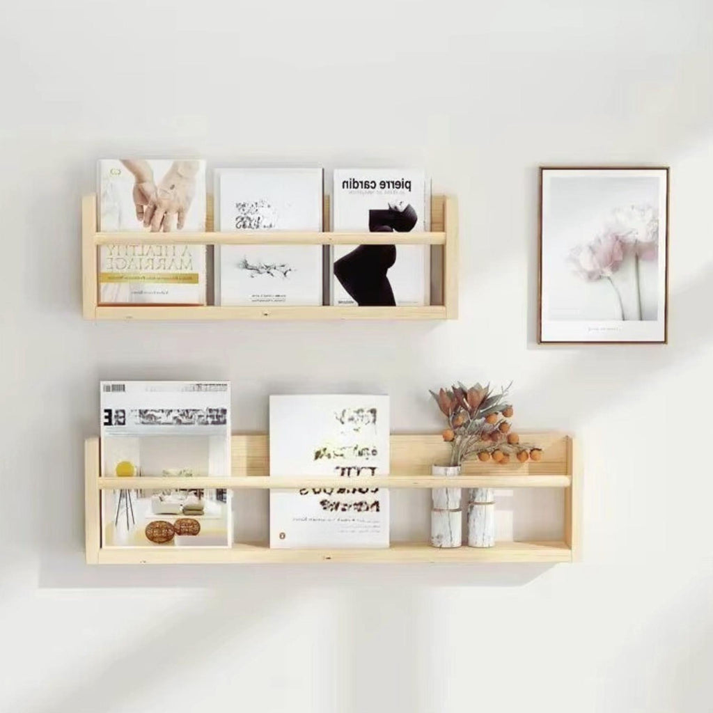 Wood Floating Nursery Book Shelves Wall Mounted Kids Bookshelf For Bedroom Living Room Bathroom Kitchen Storage