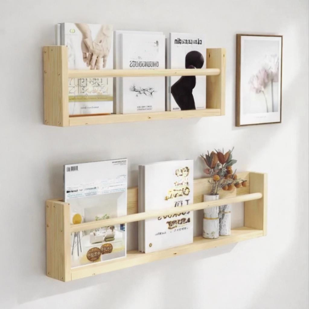 Wood Floating Nursery Book Shelves Wall Mounted Kids Bookshelf For Bedroom Living Room Bathroom Kitchen Storage
