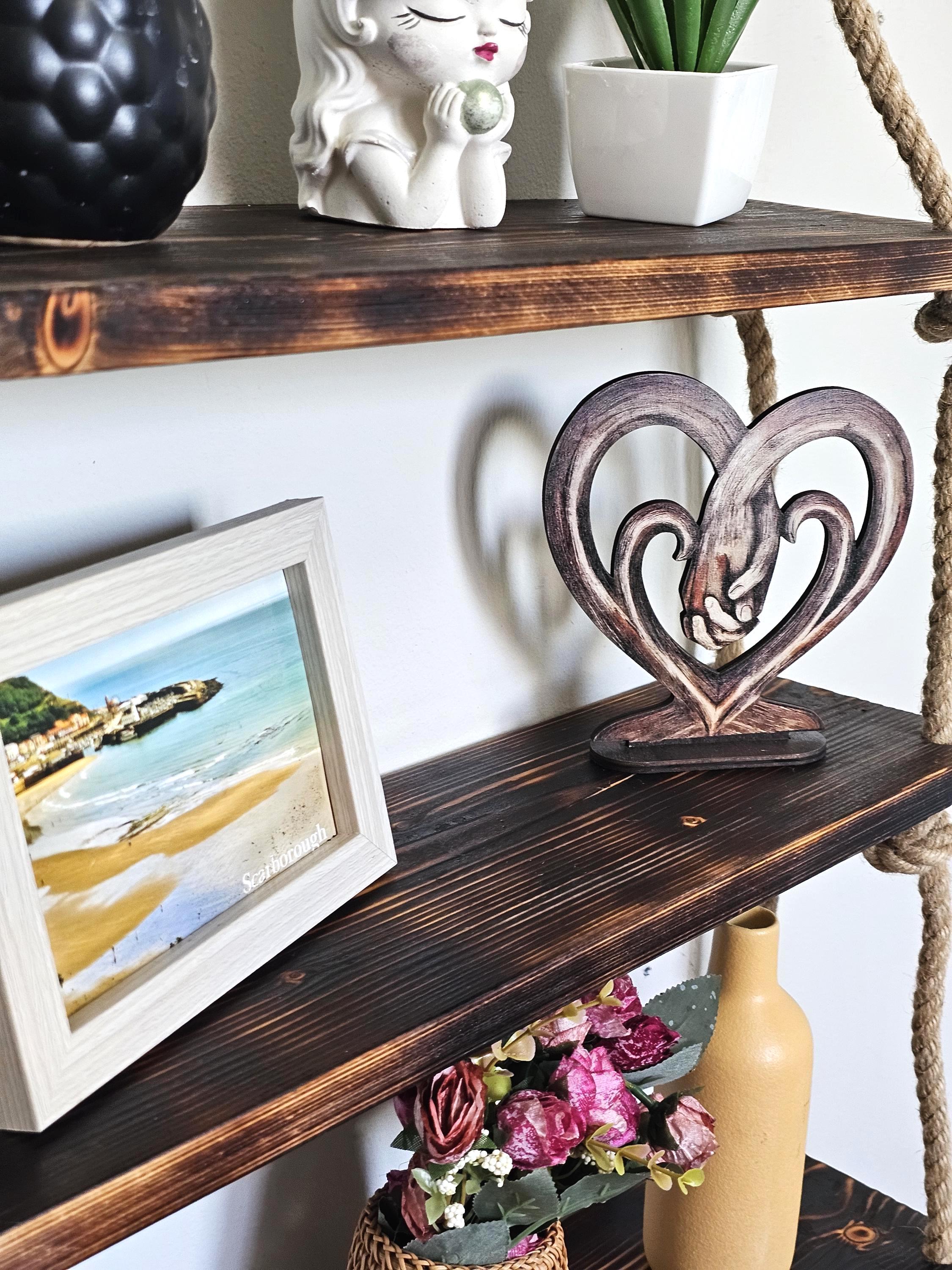 Rustic Wood Wall Shelf With Rope : Boho Scandinavian Decor