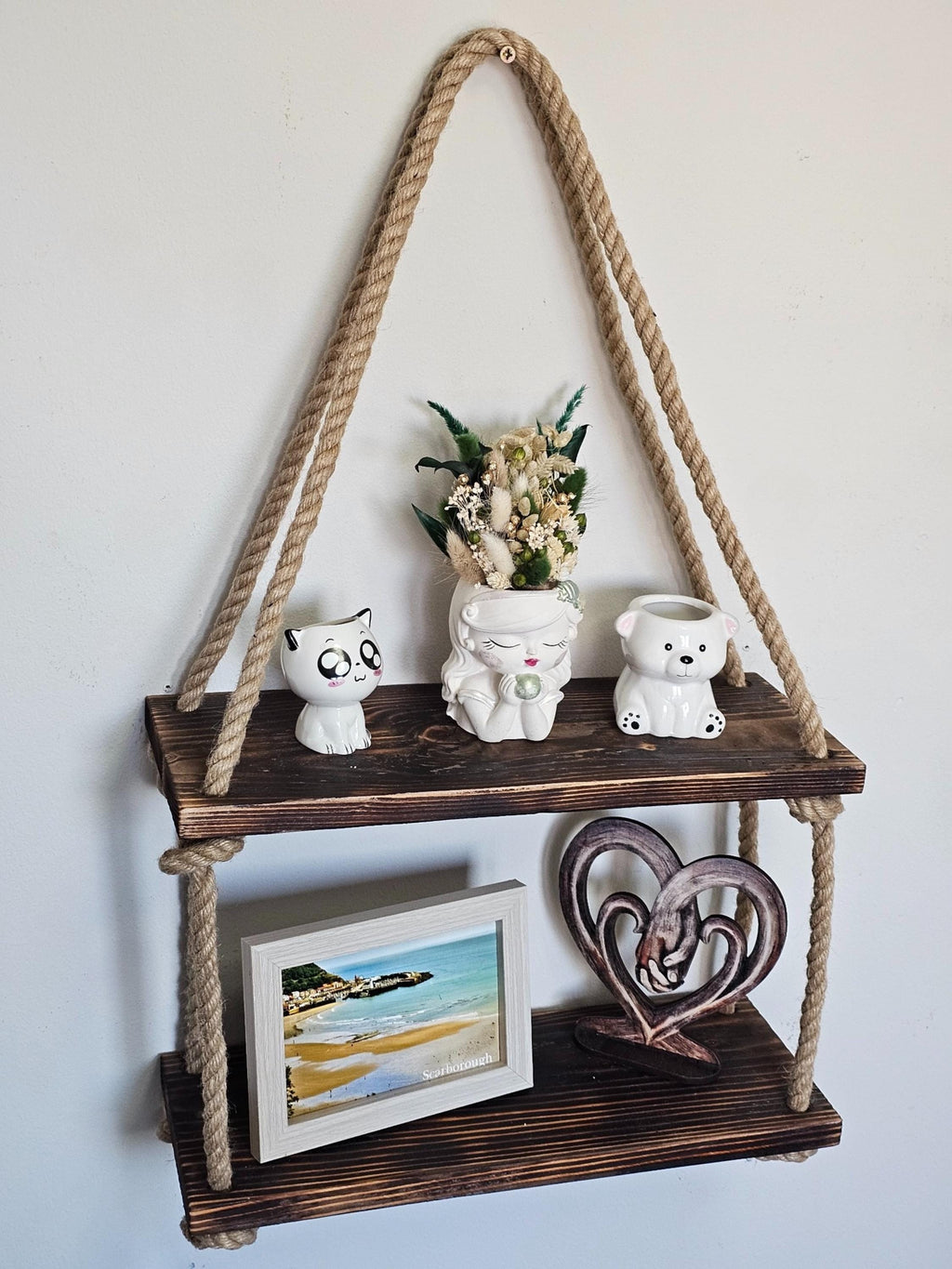 Rustic Wood Wall Shelf With Rope : Boho Scandinavian Decor